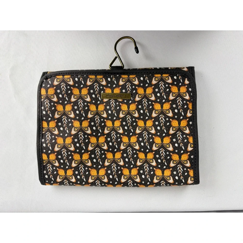 Revvie Hanging Jewelry Organizer Travel Roll Butterfly Print Brown Yellow